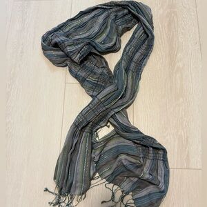 3/$10 Striped Blue Gray Shimmer Fringe Scarf